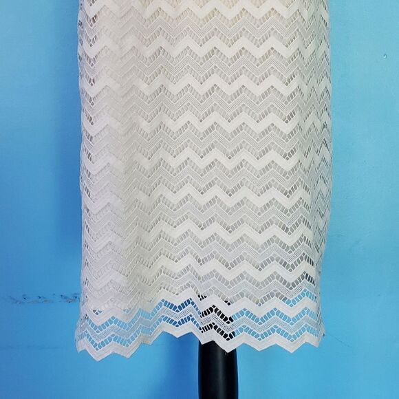 Loft White Chevron Lacey Lined Short Sleeve Dress - Picture 3 of 8